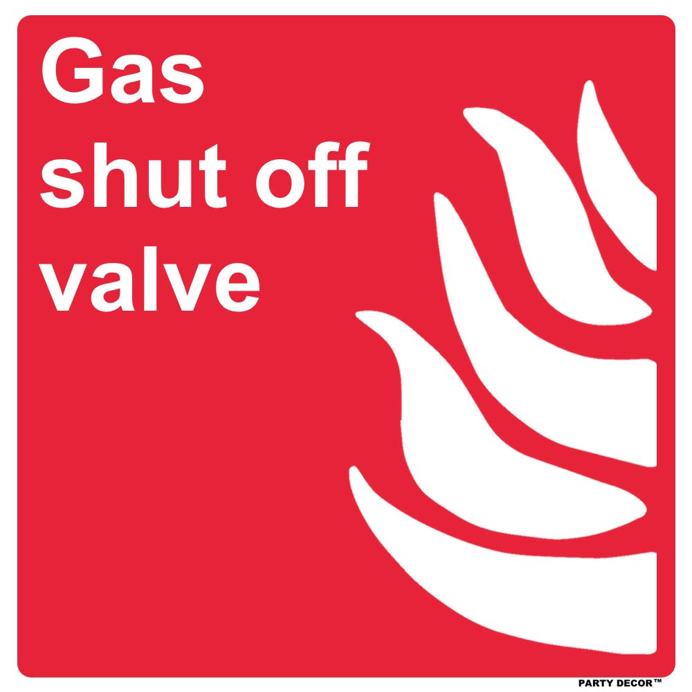 4 x safety sign - gas shut off valve - square - self adhesive weather proof vinyl sticker label - 10cm x 10cm (MPN-5119)