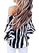 Asvivid Woman Shirts Striped Printed Off The Shoulder Chiffon Blouses Short Bell Sleeve Tops Knotted Front Juniors Summer Shirt XXL Black