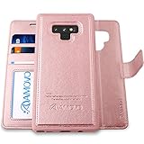 AMOVO Case for Galaxy Note 9 [2 in 1] Samsung Galaxy Note 9 Wallet Case [Detachable] [Wrist Strap] [Card Slot] [Kickstand] Note 9 Flip Case with Gift Box Package (Note 9, Rosegold)