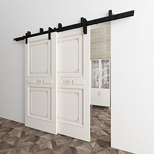 Vancleef 4-20FT Bypass Door Kit Sliding Barn Door Hardware, 8FT Track Straight Design, New Style U-Bracket, Black Rustic, Interior and Exterior Use, Descriptive Installation Manual Included