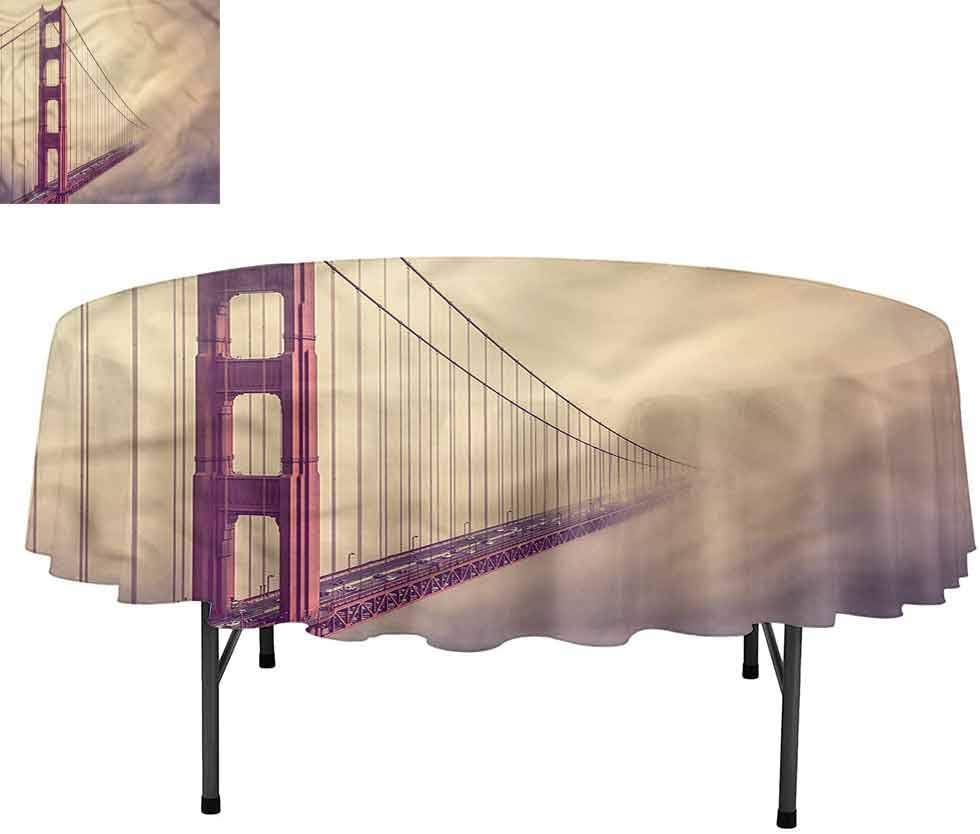 Aishare Store United States Polyester Fabric Table Cloth, San Francisco Scene, Round Tablecloths for Circular Table Cover, Round 60"