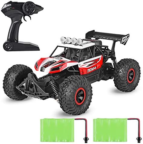 Geburun Red Remote Control Car - Newest 2.4 Ghz High Speed RC Car 1/16 Scale Off Road RC Truck with Two Rechargeable Batteries, High Speed Monster Truck Racing Toy Car for Adults & Kids