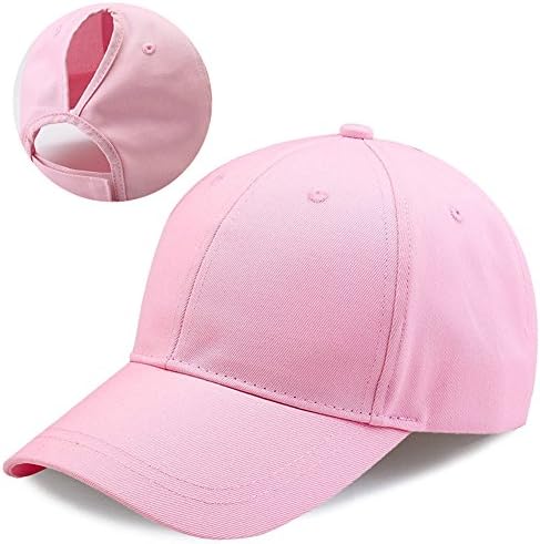 Lobeve Ponytail Baseball Cap Hat Adjustable Cotton Trucker Ponytail Messy High Bun Dad Hat-Pink