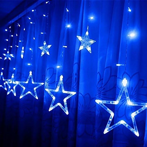 Star Curtain Lights,SUAVER 2M 138LED Curtain Lights with 12 Stars Battery Operated Fairy String Lights Outdoor/Indoor Decoration Lights for Christmas Wedding Party Bedroom Home Garden