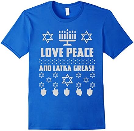 Men's Love Peace And Latka Grease Hanukkah Ugly Sweater Jewish Tee 3XL Royal Blue