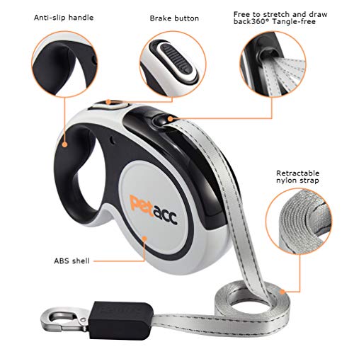 Petacc Retractable Dog Leash, Anti-bite Heavy Duty Pet Walking Leas 360° Tangle Free,16ft Strong Nylon Tape,One-Handed Brake, Pause, Lock