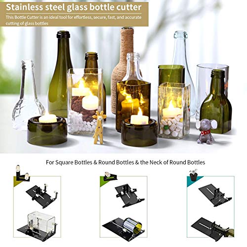 YOSWAN Glass Bottle Cutting Tool Upgrade Version Square and Round Wine Beer Glass Sculptures Cutter for Hand Tool Better Cutting Control Create Glass Flowerpot Making (Stainless Iron Black) - Thumbnail 5