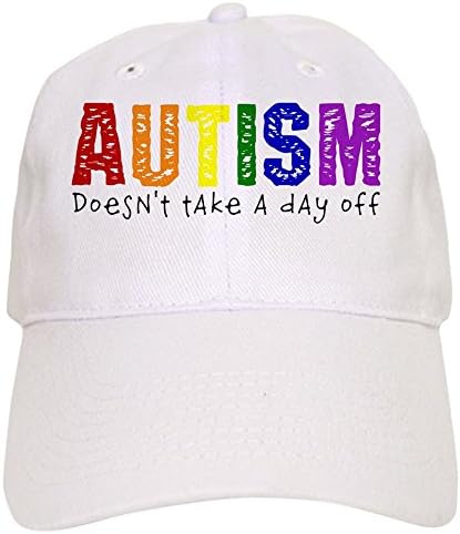 CafePress - Autism Doesnt take a Day Off Cap - Baseball Cap with Adjustable Closure, Unique Printed Baseball Hat White