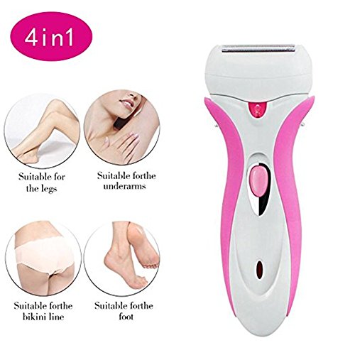 OWIKAR 4-in-1 Rechargeable Electric Epilator, Lady Shaver,Callus Remover Pumice Stone Rollers and Hair Clipper for Exfoliates Dead Skin and Safe Hair Removal for Women or Men (Pink - White)