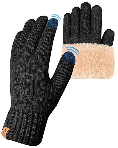 ARFNKIM Thermal Winter Gloves-Fleece Lining Touch Screen Knit Stretchy Warm Gloves for Running Cycling Riding- Men Women