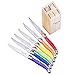 Laguiole By FlyingColors Steak Knife Set, Micro Serrated Blade, Stainless Steel, Wood Block, MultiColor Handle, 6 Pieces