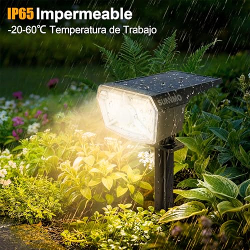 SUNNMO Solar Lights LED Outdoor Garden with Motion Sensor, 6 Pieces LED Spotlights Outdoor Solar Garden Powerful 104 LED 3 Modes, Spotlight Lamp Solar Light Outdoor Garden IP65 Waterproof Warm Light