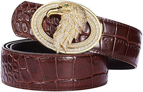 Men's Belts Luxury Genuine Leather Brown/Black Dress Belt for Men Alligator Pattern Tiger/Dragon/Eagle/Panther Plaque Buckle