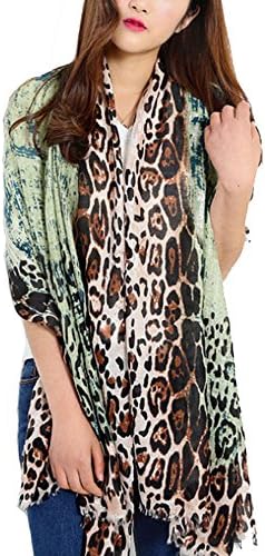 JOVANAS (TM) Women's Fashion Winter Warm Knitted Wrap Cape Scarves with Leopard pattern (Light Green)