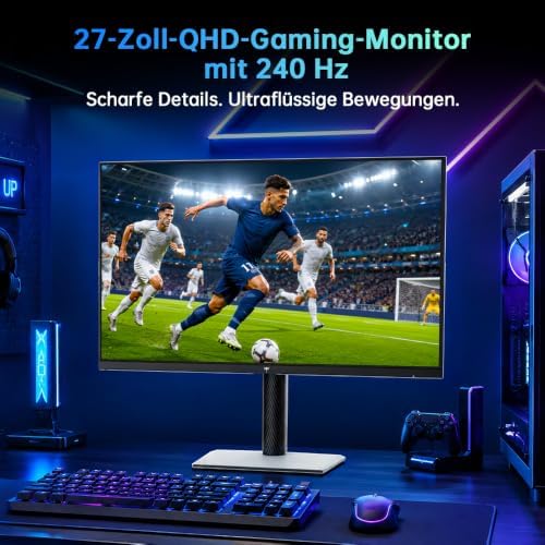 H27E6S 27 Inch Gaming-Monitor QHD 2560 x 1440, 240Hz (OC 275Hz), Fast IPS, 1ms, HDR400, FreeSync & G-Sync Compatible, Eye Care, VESA 100x100, Höhenverstellbarer Standfuß, HDMI 2.0, DisplayPort 1.4