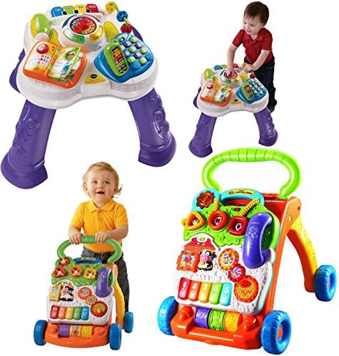 VTech Sit-to-Stand Learning Walker and Learn &amp; Discover Table - Kids Brain Development Toys, 2-Piece Bundle