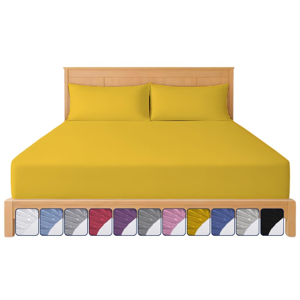 Fitted Sheet 40cm with Extra Deep Pockets - OEKO-TEX Certified Bed Sheet King Size 157X200CM | Hotel Quality & Wrinkle Resistant | Brushed Microfibre Fitted Sheets (Ochre, King 40 CM)