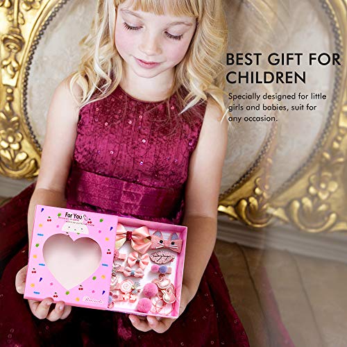 Baby Girls Hair Accesseries Set - 18 pcs Clips Hair Tie Claw Clip Bows Barrettes Hairpins Set with Hanger Ropes Holder Boutique Gift Box for Girl Teens Kids Babies Toddlers