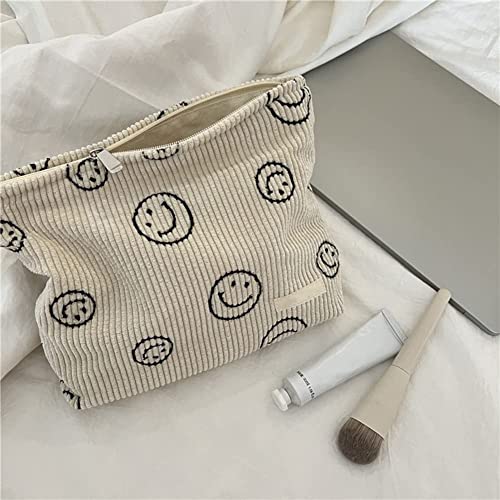 Smiley Face Makeup Bag, Aesthetic Preppy Makeup Bag, Corduroy Cosmetic