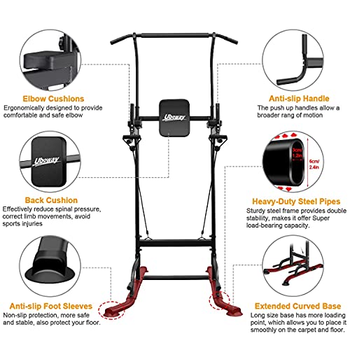 Goplus Power Tower With Foldable Weight Bench | Pull-Up Bar, Dip Station & Adjustable Height | Home Gym Strength Trainer