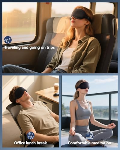 Eye Mask, 2 Pack of Super Soft and Comfortable 3D Sleep Eye Mask, 100% Blackout Sleep Aid Eye Masks for Sleeping with Adjustable Straps, Suitable for Travel and Meditation, Black