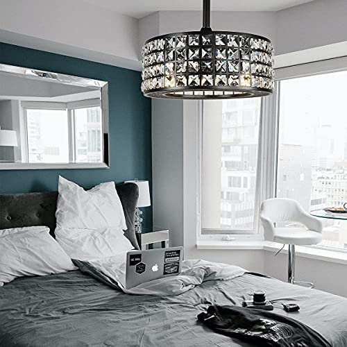 YYEHON Bladeless Ceiling Fan with Lights and Remote, 17.7" Caged