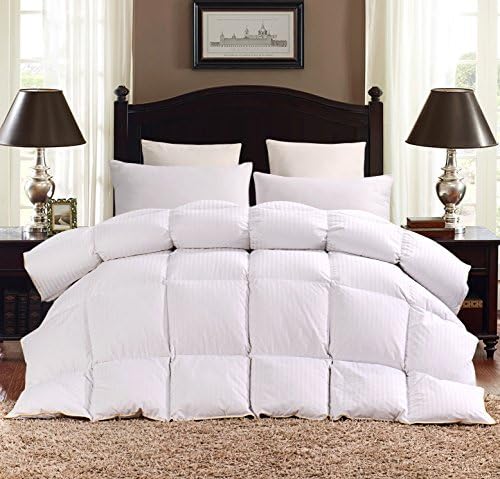 ROSECOSE Luxurious Heavy Goose Down Comforter Queen Size Duvet Insert Classic Stripe All Seasons 1200 Thread Count 750+ Fill Power 100% Cotton Hypo-allergenic With Tabs (Queen, Classic Stripe)