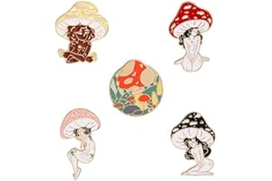 HUAQIGUO 5Pcs Badge Mushroom girl Pins Brooches Enamel Lapel Pin Cute Mushroom Brooch Pin Pins Set Cartoon Mushroom Brooches for Backpack Cloths Hats Gifts