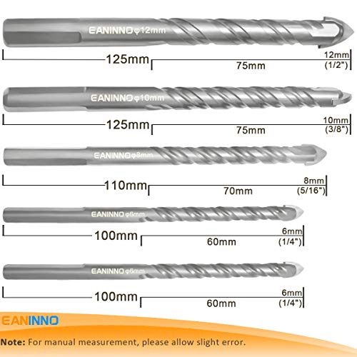 5 Piece Concrete Drill Bit Set, German Material Carbide Masonry Drill