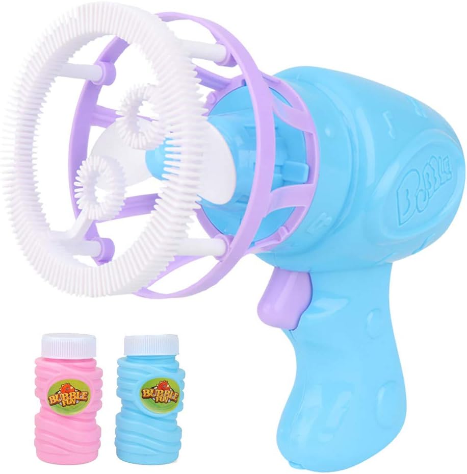 Double Bubble Blower Fan - Battery-Operated Bubbles Blaster - 2 Bottle Bubble Solution - Fun Bubble Blowing Shooter for Boys and Girls, Great Outdoor Summer Game
