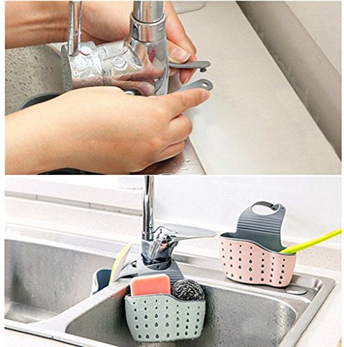 Kinteshun Kitchen Sink Caddy Sponge Holder Hang Basket for Scrubber Dish Brush Kitchen Accessories Organizer (Light blue)