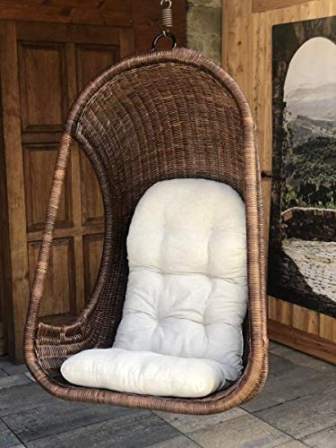 Hängesessel aus Rattan Hängekorb Hängestuhl braun mit Polster – Bild 3