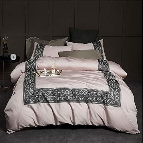 Ruixinshi Duvet Cover Sets Contemporary 100% Cotton / 100% Egyptian Cotton Embroidery 4 Piece Bedding Sets / 300 / 4pcs (1 Duvet Cover, 1 Flat Sheet, 2 Shams),Queen,Light gray
