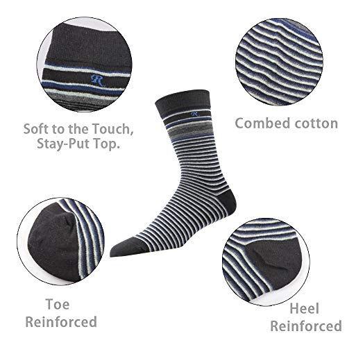 Gift Box Men's Casual Dress Socks Stripe for Suit 90% Cotton Rich Mid Calf Designer Pattern Cute style Colorful (6 Pairs Assorted socks #122, XL: 12-14 UK shoe size (47-50 EU)) - Thumbnail 2