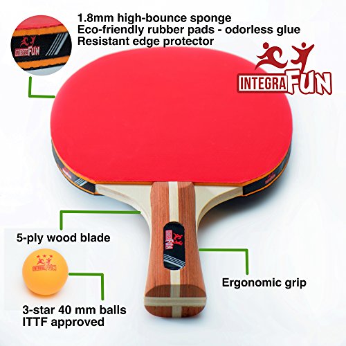 IntegraFun Pro Ping Pong Paddle – Set of 4 Table Tennis Rackets – 8balls (3 Stars) – Eco-Friendly – High-Bounce Sponge – Paddle Case –Ergonomic Grip – Family & Friends Games – Recreational Games - Thumbnail 2