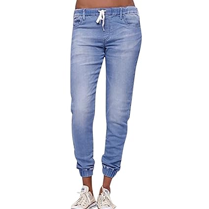 VRTUR Sommerhosen Damen Leichte Mit Gummizug Kordelzug Jeanshosen Freizeithose Einfarbig Casual Lose Hose Baggy Pants