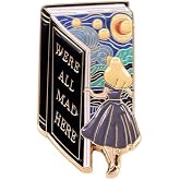 We're All Mad Here Book Enamel Pin, Alice in Wonderland Starry Night Design, 1.38 x 0.75 inch