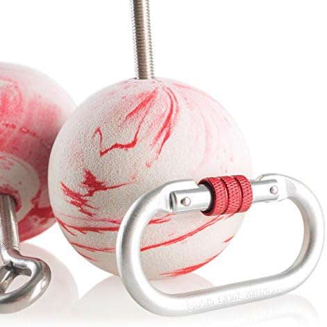 Two 3.5" Climbing Bomb Ball Holds, Perfect Size Ring Grips! Easy on Hands for Pull Ups, Bouldering Training, Gymnastics, Ninja Warrior Workout Equipment &amp; Rock Climbing (3.5" &amp; Carabiner)