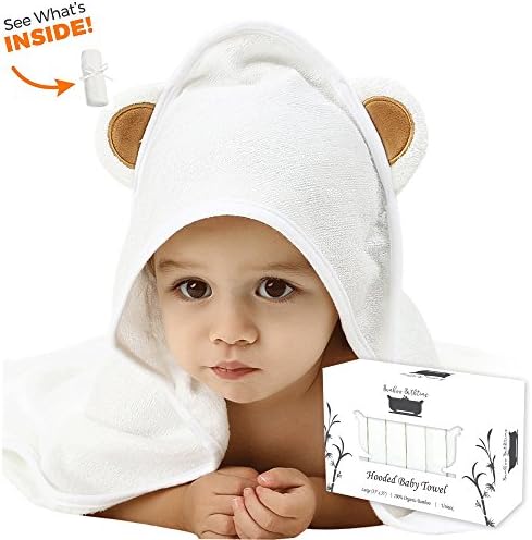 Premium Bamboo Hooded Baby Towel with BONUS WashCloth Set | 100% Organic Bamboo | 500 GSM Extra Soft &amp; Super Absorbent | Baby Bath Towel | Boys, Girls, Infants &amp; Toddlers | Perfect Baby Shower Gift