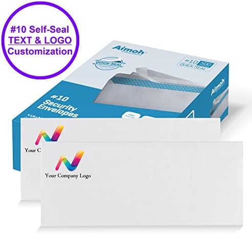 #10 Custom PRINTED Security Business Self-Seal Envelopes, No Window, Premium Security Tint Pattern, TEXT and LOGO Customization - 4-1/8 x 9-1/2 Inch - White - 24 LB - 500 Count (72527)