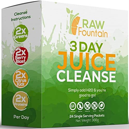 Raw Fountain 3 Day Juice Cleanse Detox, 24 Powder Packets, Travel and