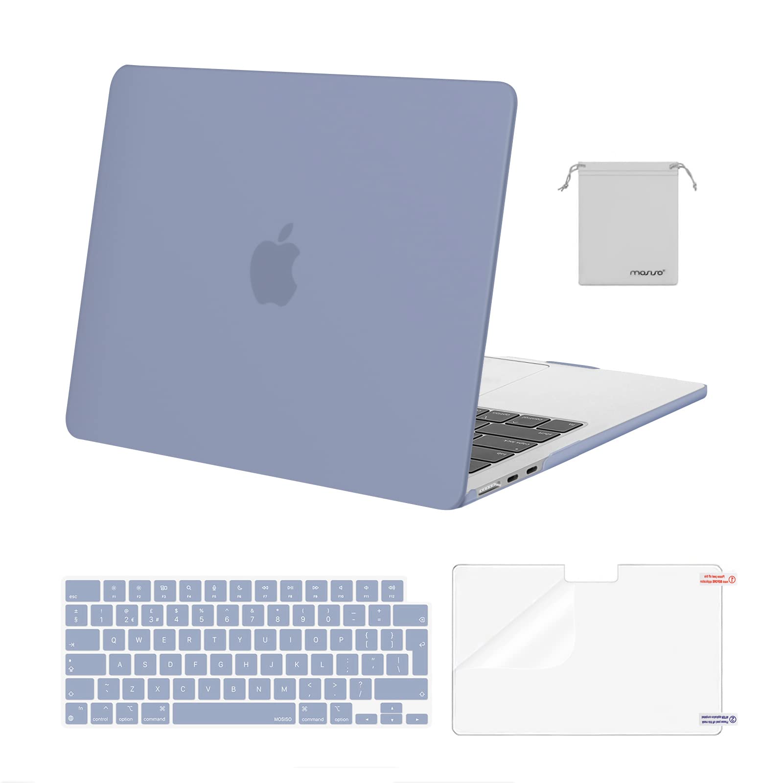 MOSISO Compatible with MacBook Air 13 inch Case M5 M4 M3 M2 2026-2022 A3449 A3240 A3113 A2681, Hard Shell Cover for MacBook Air 13.6 inch Display &KeyboardSkin&ScreenFilm&Pouch, Lavender Gray