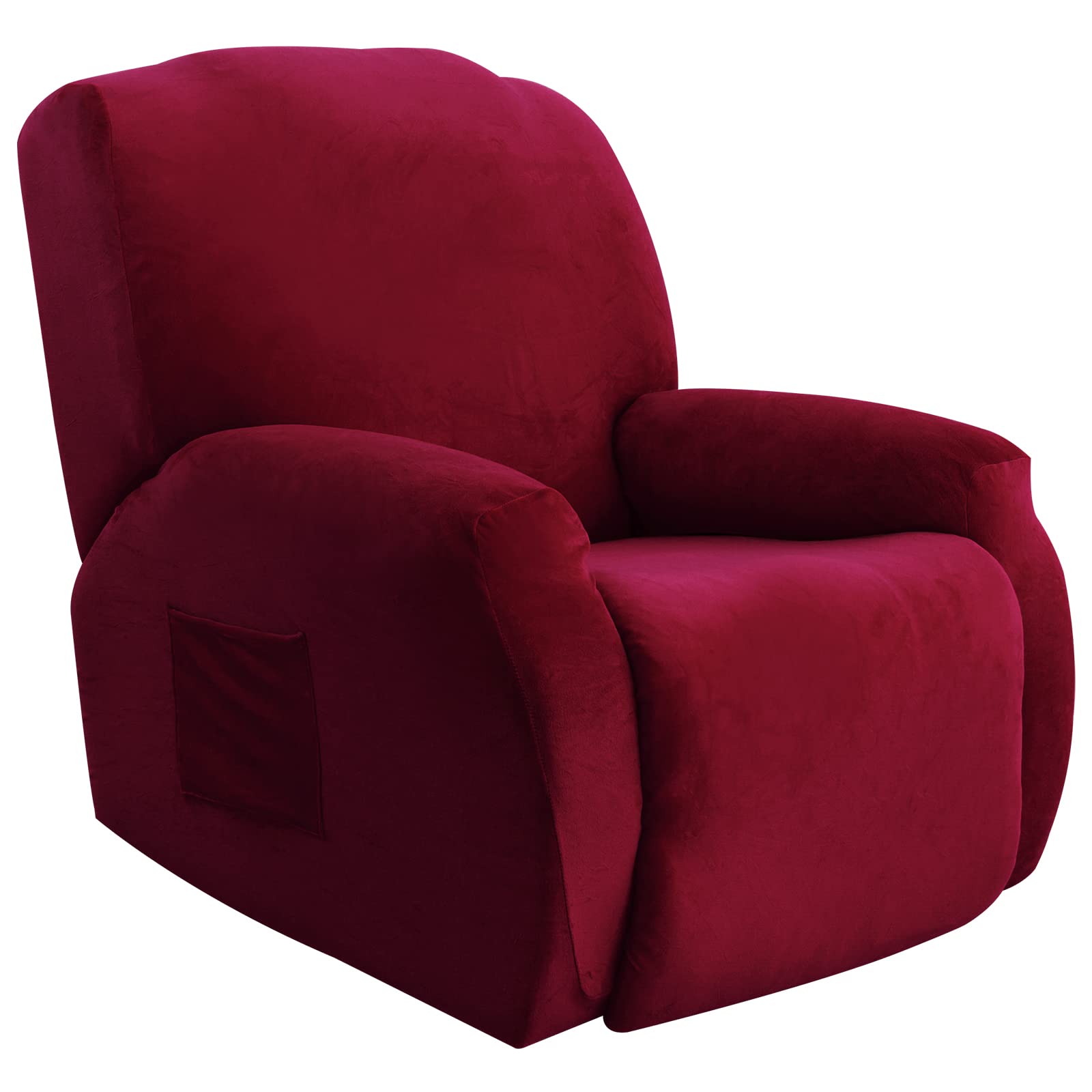 Topchances Recliner Chair Cover - Super Soft Velvet Stretch Slipcover With Side Pocket for Single Seat Sofa Chair, Furniture Protector (Wine Red)