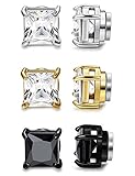 ORAZIO 3 Pairs Stainless Steel Magnetic Stud Earrings for Womens Mens Non Piercing Cubic Zirconia 6mm