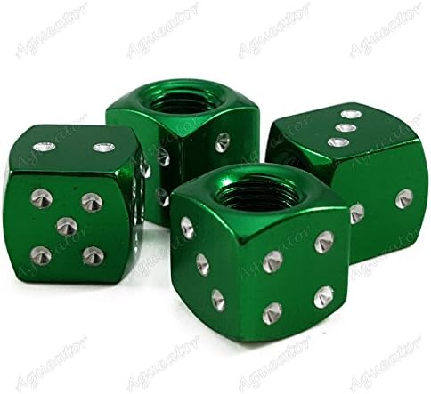 Aguetaor - Premium Dice Valve Stem Caps Metal Thread Kit/Set For Wheel/Tires Green