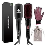 MiroPure 2 in 1 Ionic Hair Straightener Brush with Heat Resistant Glove and Temperature Lock Function