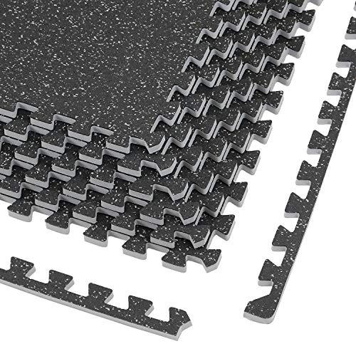 Clevr 1/2" Thick 48 sq ft Rubber Top EVA Foam Exercise Gym Mat | Black Interlocking Gym Foam Floor Mat Tiles (24" x 24" x 1/2'') | Durable Grip Protective Flooring | 12 Pcs | 1 Year Limited Warranty