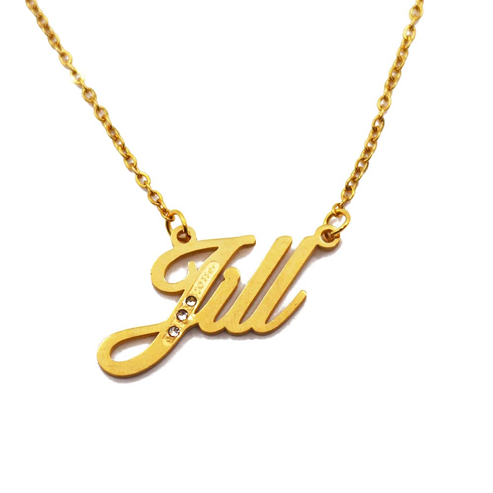 Kigu Name Necklace Jill - Gold Tone - Custom Name Necklace - Personalised Jewellery for Ladies- Customised Jewellery for Girls- Custom Pendant Jill