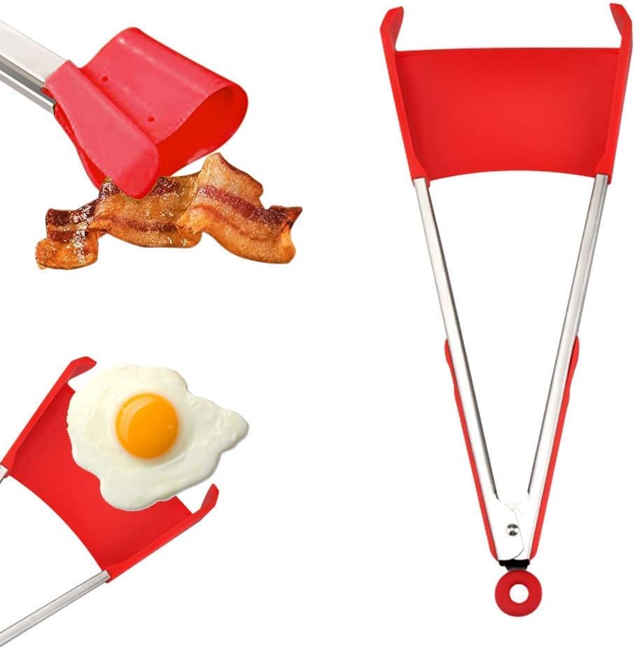 New Clever Tongs 2 in 1 nonstick Spatula, Heat Resistant, Stainless Steel Frame, Silicone and Safe Dishwasher, as seen on TV, (Includes 1 Large red Color)