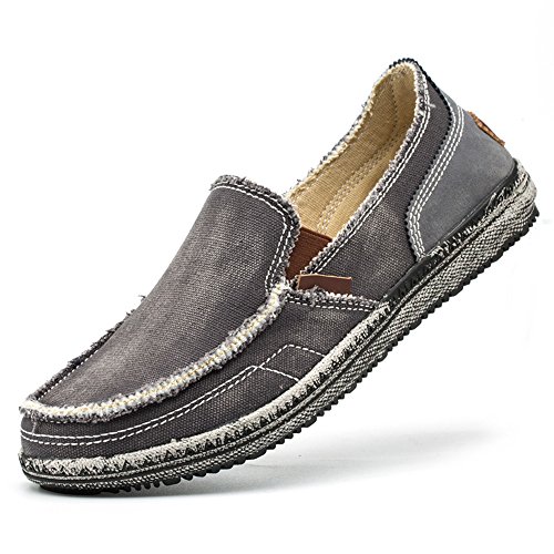 Mens Canvas Shoes Vintage Breathable Slip on Loafers Outdoor Walking (9.5 D(M) US, Gray)